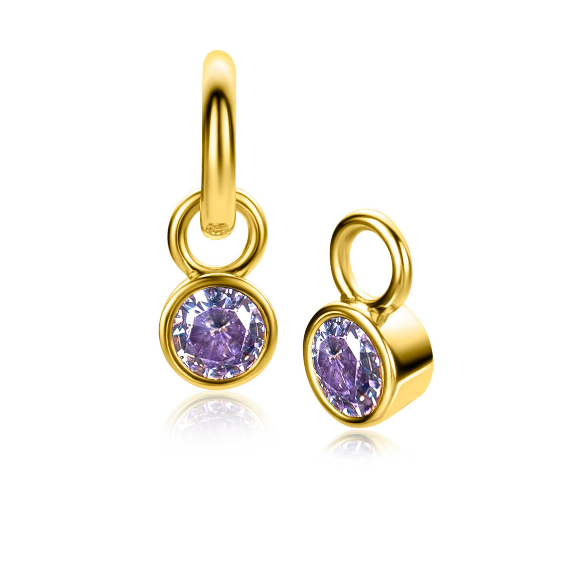 Goldplattierte Ohrringe mit lila Zirkonia-Steinen in runder Form