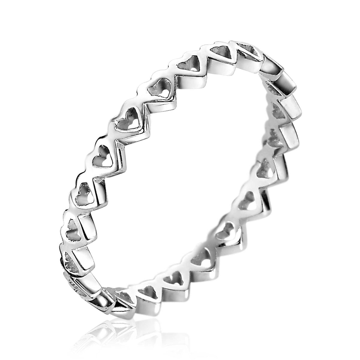 Silberner Ring mit durchbrochenen Herzen im Design, glänzende Oberfläche