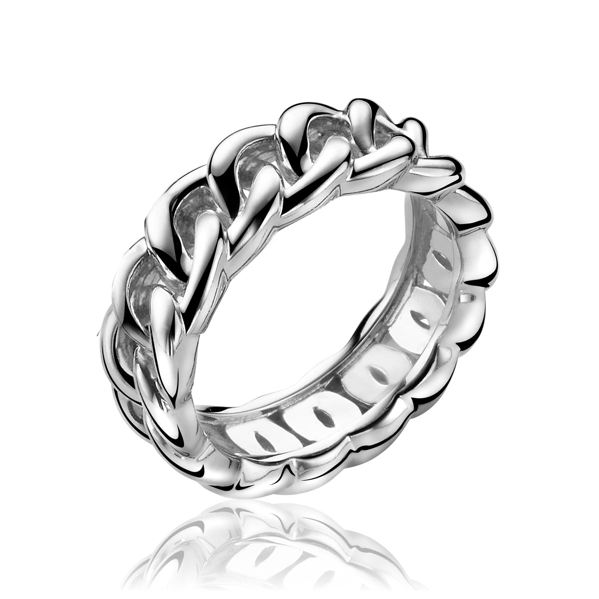 Ring aus Silber mit geflochtenem Design und glänzender Oberfläche