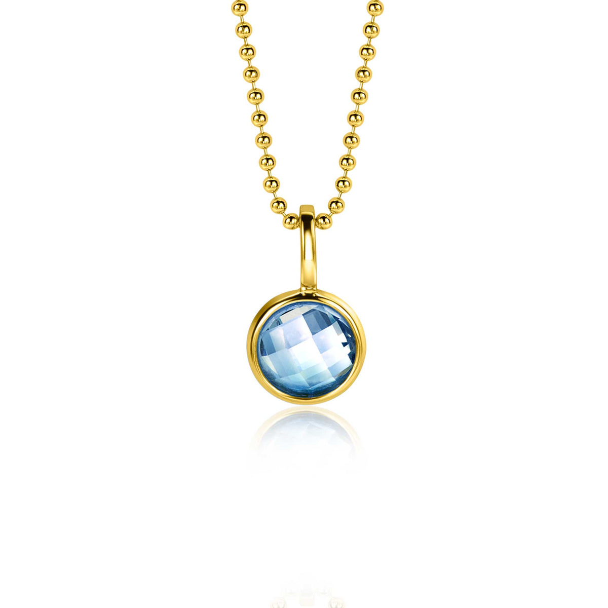 Goldplattierter Anhänger mit blauer, facettierter Edelstein und feiner Kette