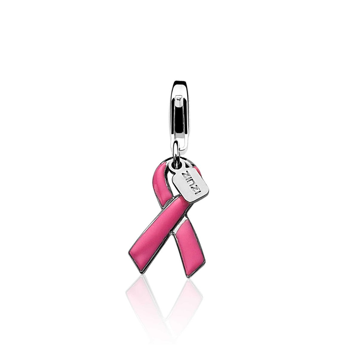 Silberner Charm mit pinkem Band und graviertem Anhänger