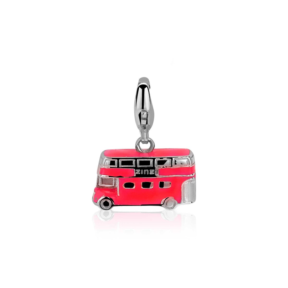 Roter Anhänger in Form eines Busses aus Silber mit farbiger Emaille-Oberfläche