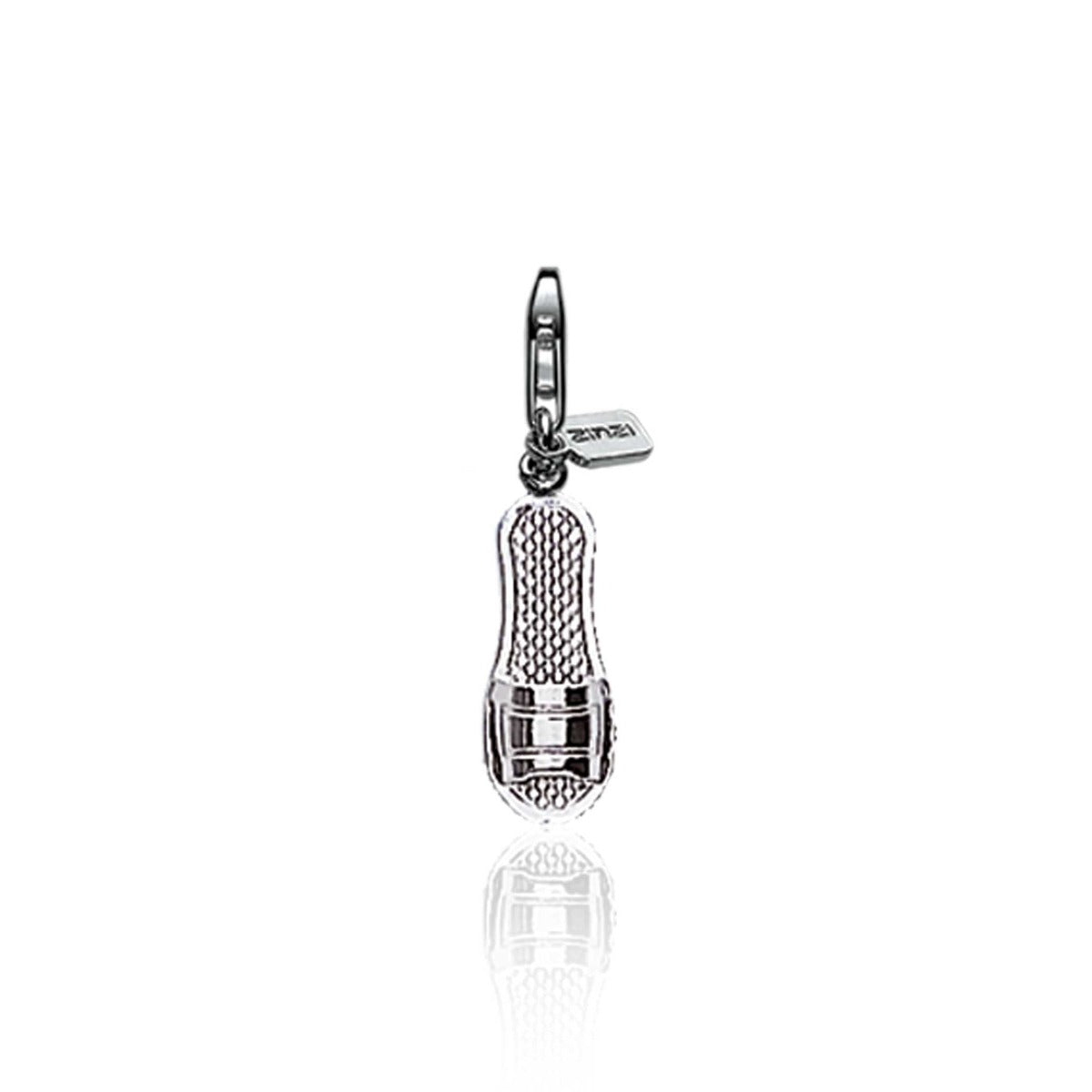 Silberner Charm in Form eines Mikrofons mit feinen Details und beweglichem Anhänger