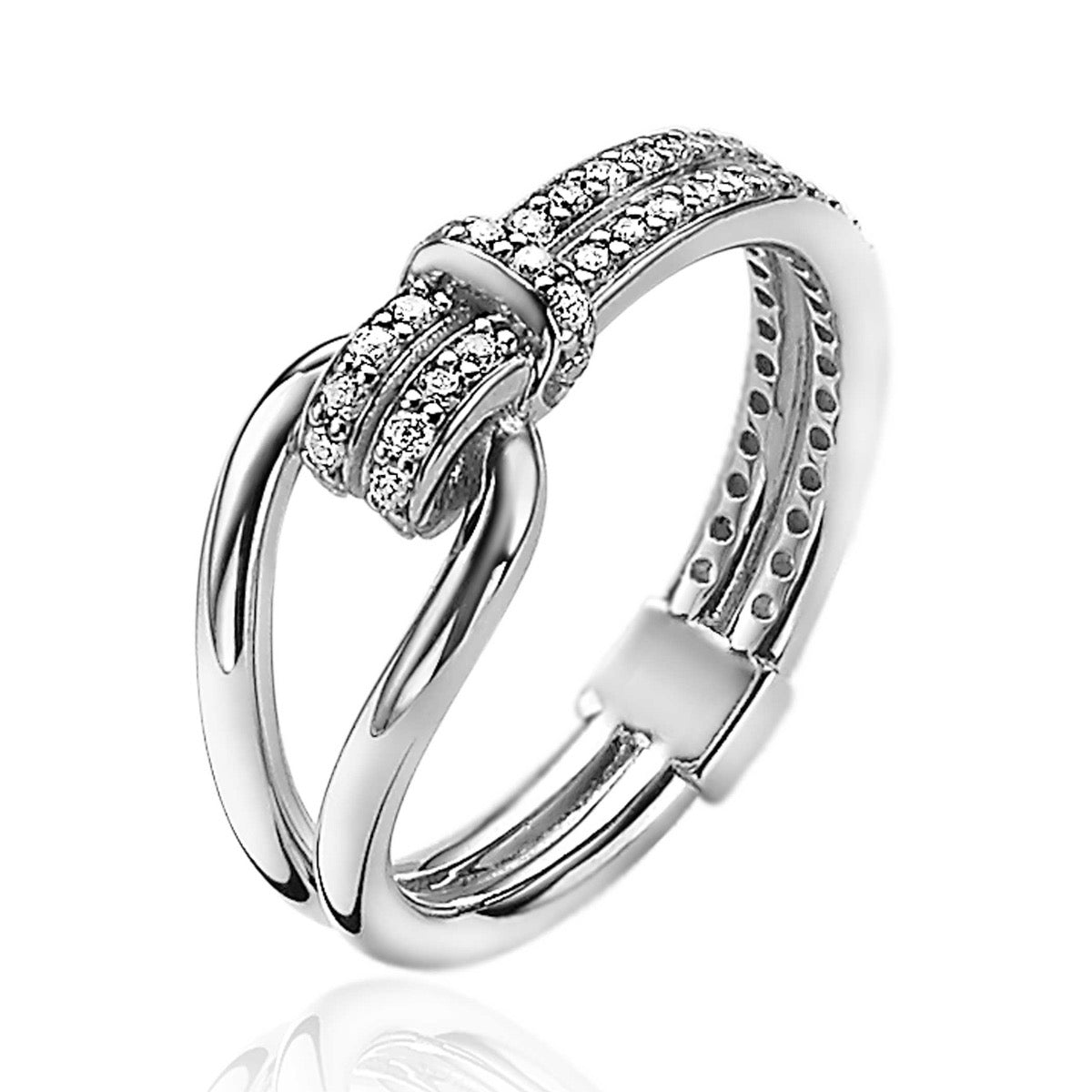 Ring aus Silber mit funkelnden Zirkonia und geschwungenem Design
