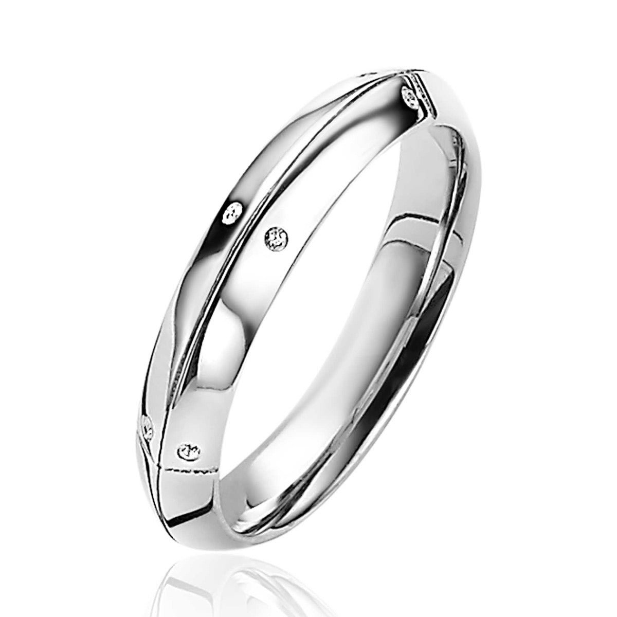 Ring aus Silber mit geschwungener Form und kleinen, funkelnden Steinen