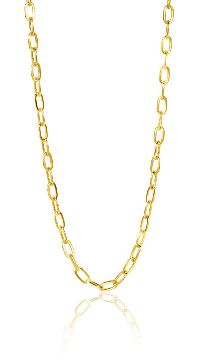 Kette aus goldfarbenem Metall mit ovalen Gliedern und glänzender Oberfläche