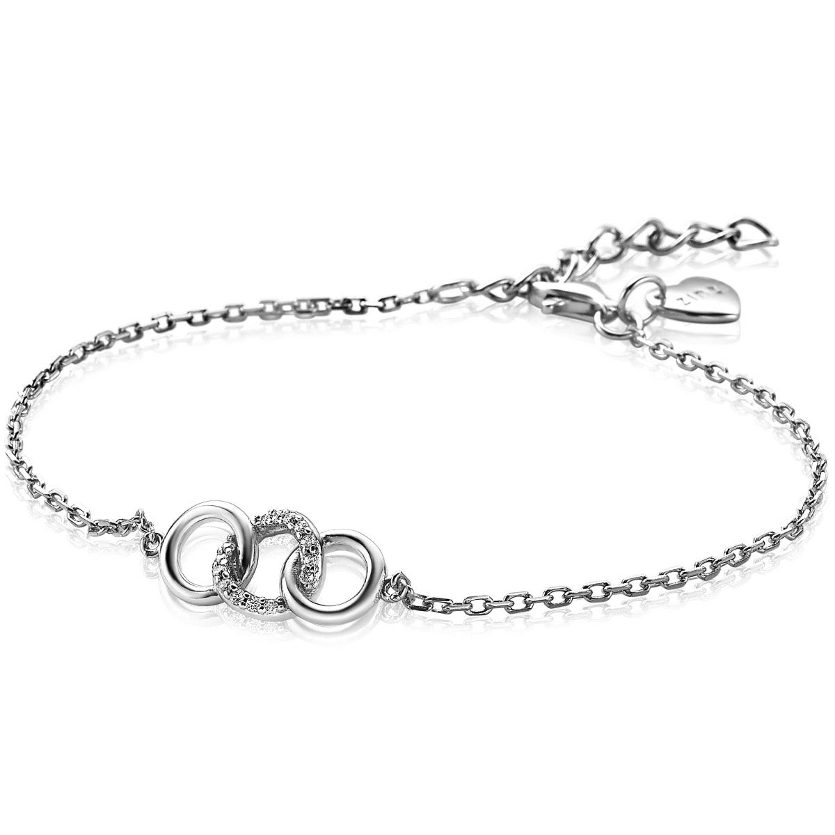 Armband aus Silber mit drei miteinander verbundenen Ringen und feiner Gliederkette