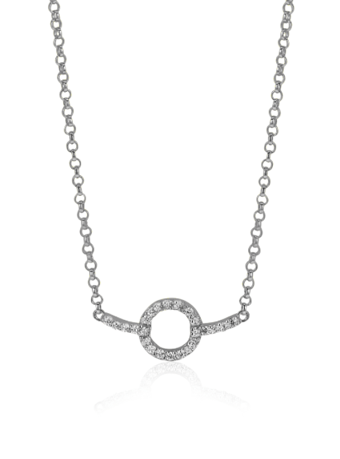 Kette aus Silber mit runder, mit Steinen besetzter Anhänger und feiner Gliederkette