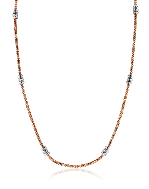 Kette aus Silber mit rotem, geflochtenem Design und silbernen, runden Zwischenstücken