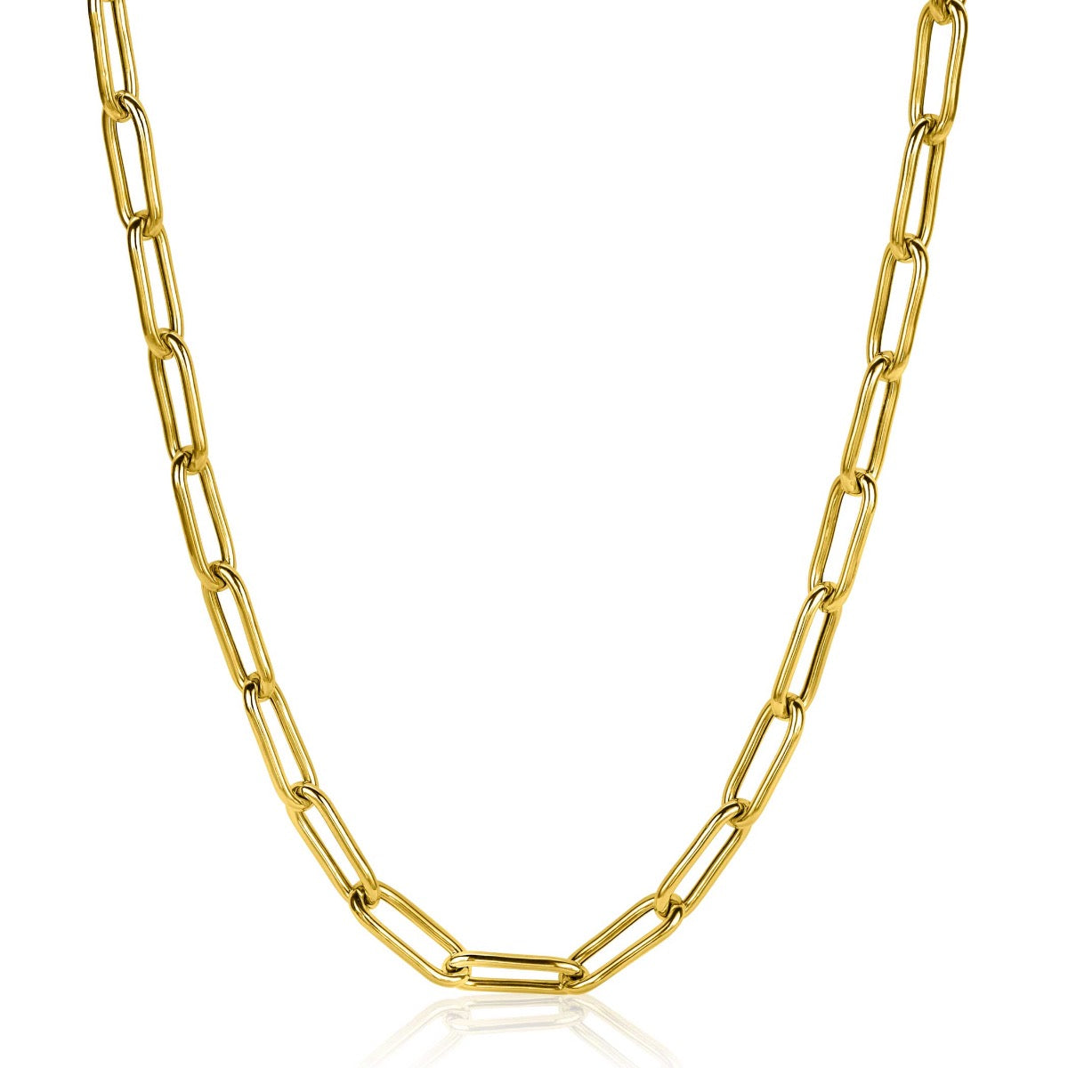 Kette aus vergoldetem Metall mit länglichen Gliedern in goldener Farbe