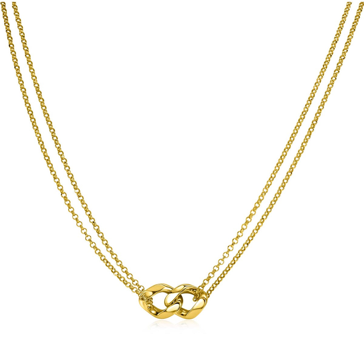 Zweireihige Kette aus vergoldetem Material mit unendlichem Symbol in der Mitte