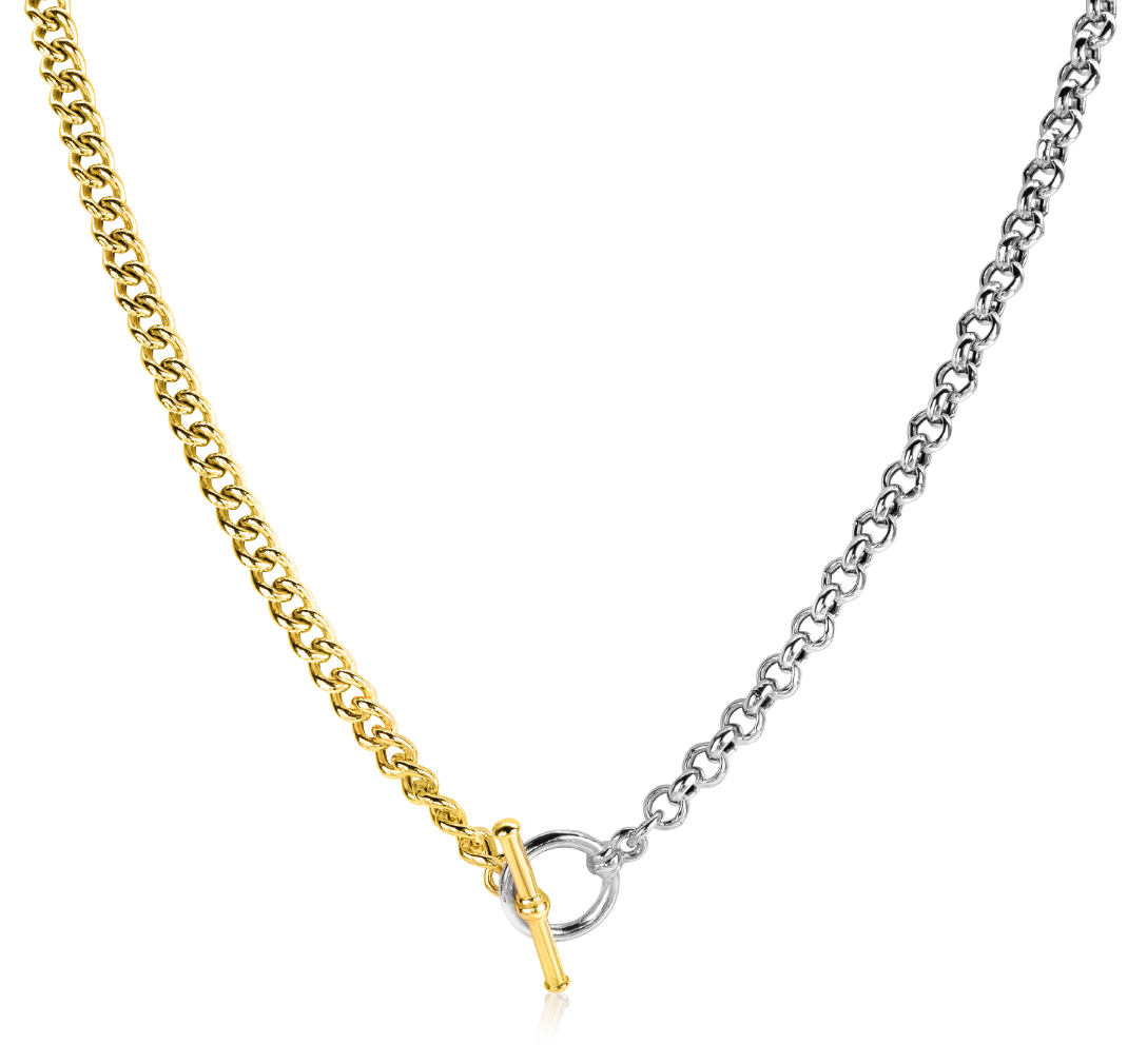 Kette aus Silber mit glänzenden Gliedern und einem Karabinerverschluss