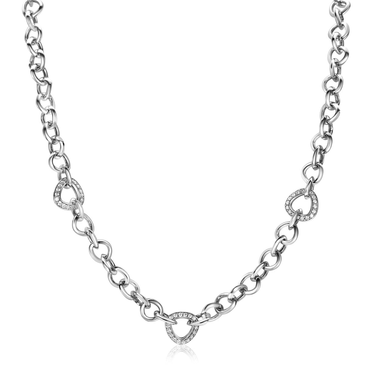 Kette aus Silber mit herzförmigen Elementen und funkelnden Zirkonia-Steinen