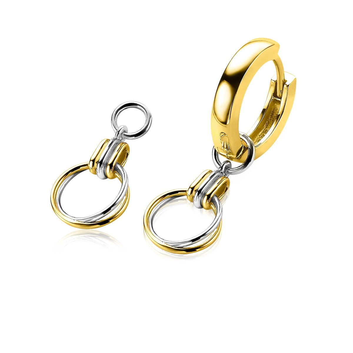 Goldplattierte Ohrringe mit einem glänzenden, runden Design und silberner Verbindungsschlaufe