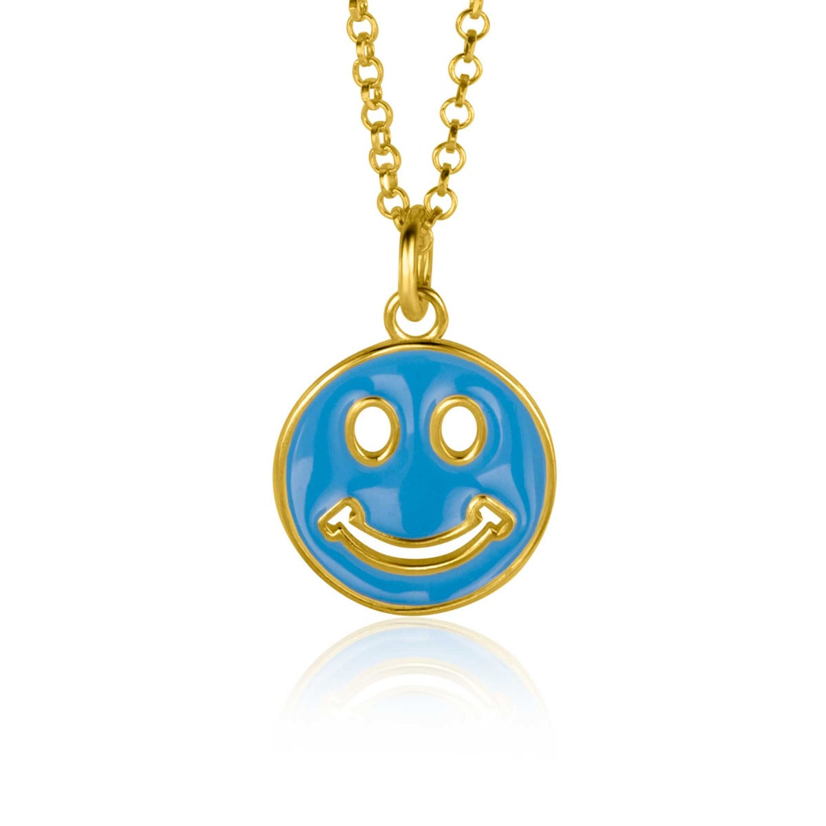 Goldplattierter Anhänger mit blauem Smiley-Gesicht und feiner Kette