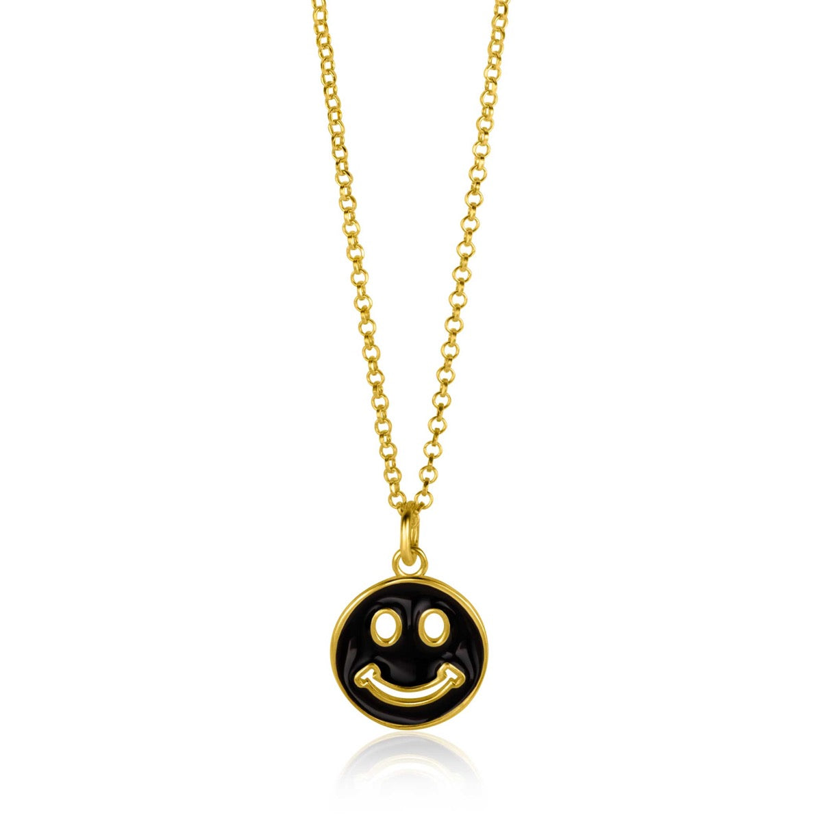 Halskette mit goldplattiertem Anhänger in Form eines Smiley-Gesichts mit schwarzem Hintergrund