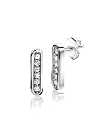 Ohrringe aus Silber mit rechteckigem Design und einer Reihe von klaren Zirkonia-Steinen