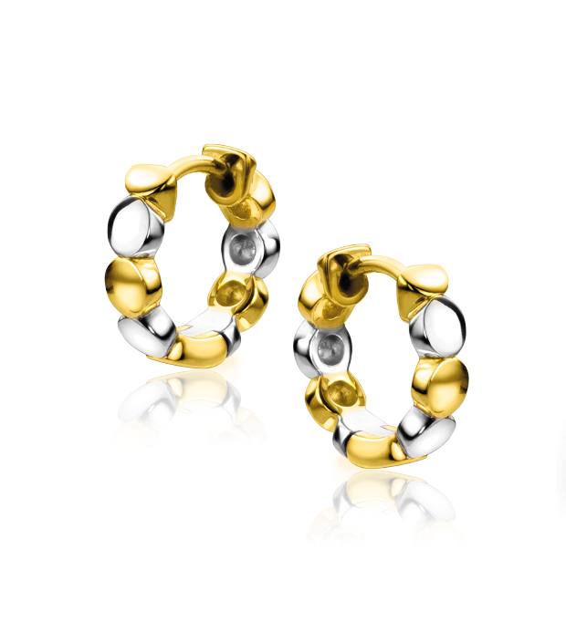 Ohrringe aus Silber und Gold mit abwechselnden, runden Elementen
