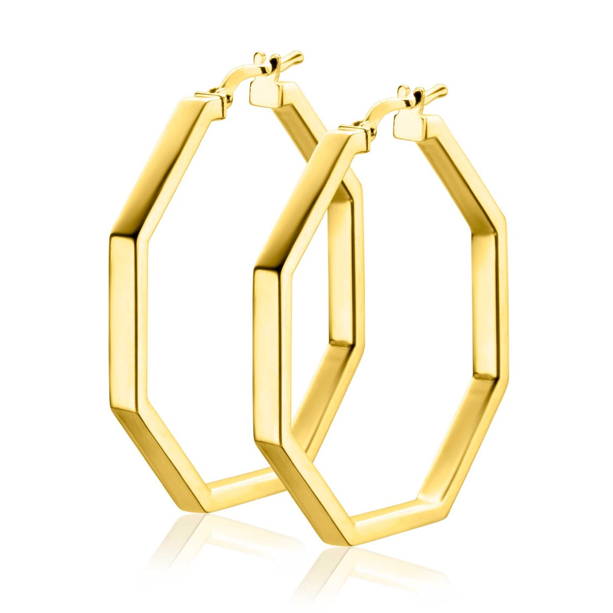 Ohrringe aus vergoldetem Metall in hexagonaler Form mit glänzender Oberfläche