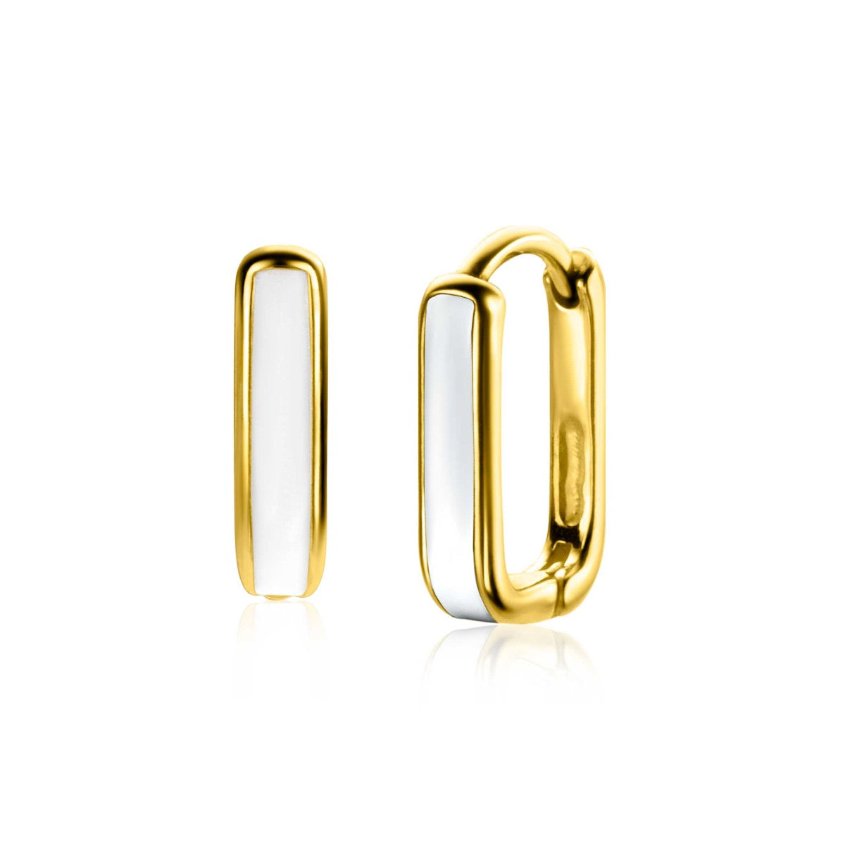 Goldplattierte Ohrringe mit rechteckigem Design und weißen Einsätzen